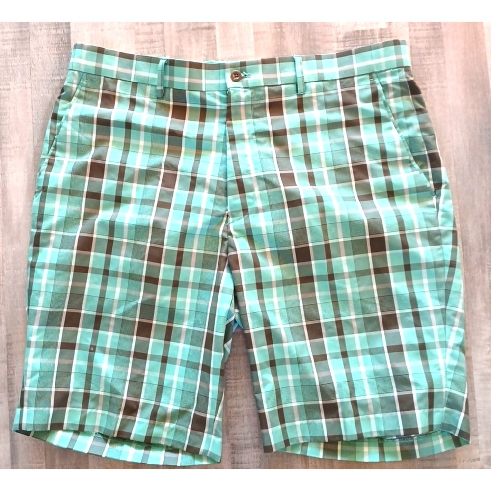 Louis‎ Raphael Golf Shorts Mens 36 Dayglo Green Plaid Modern Short LIGHTWEIGHT